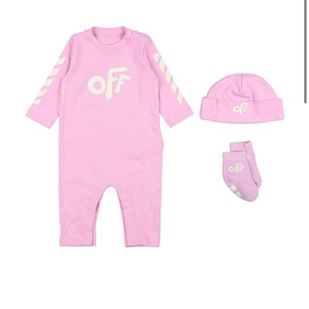 Off-White Kids Light Pink Footie Set